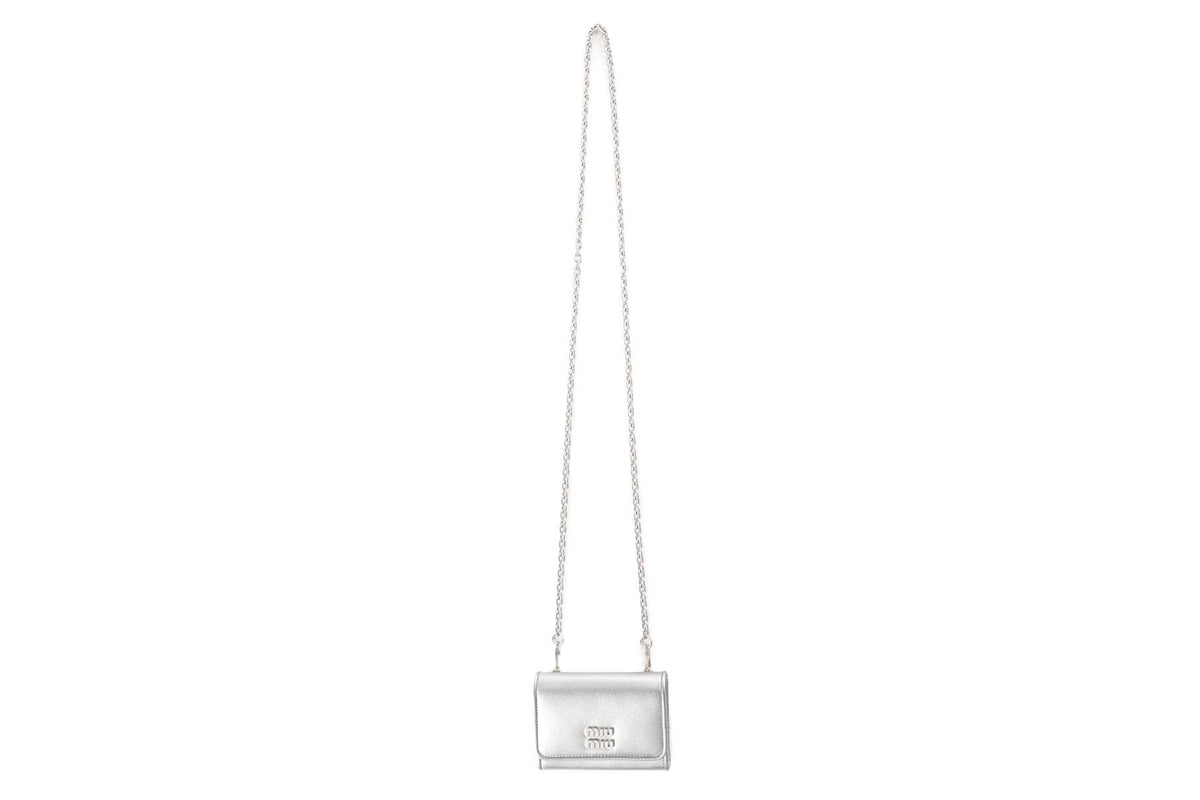 MIU MIU SILVER LEATHER WALLET ON CHAIN