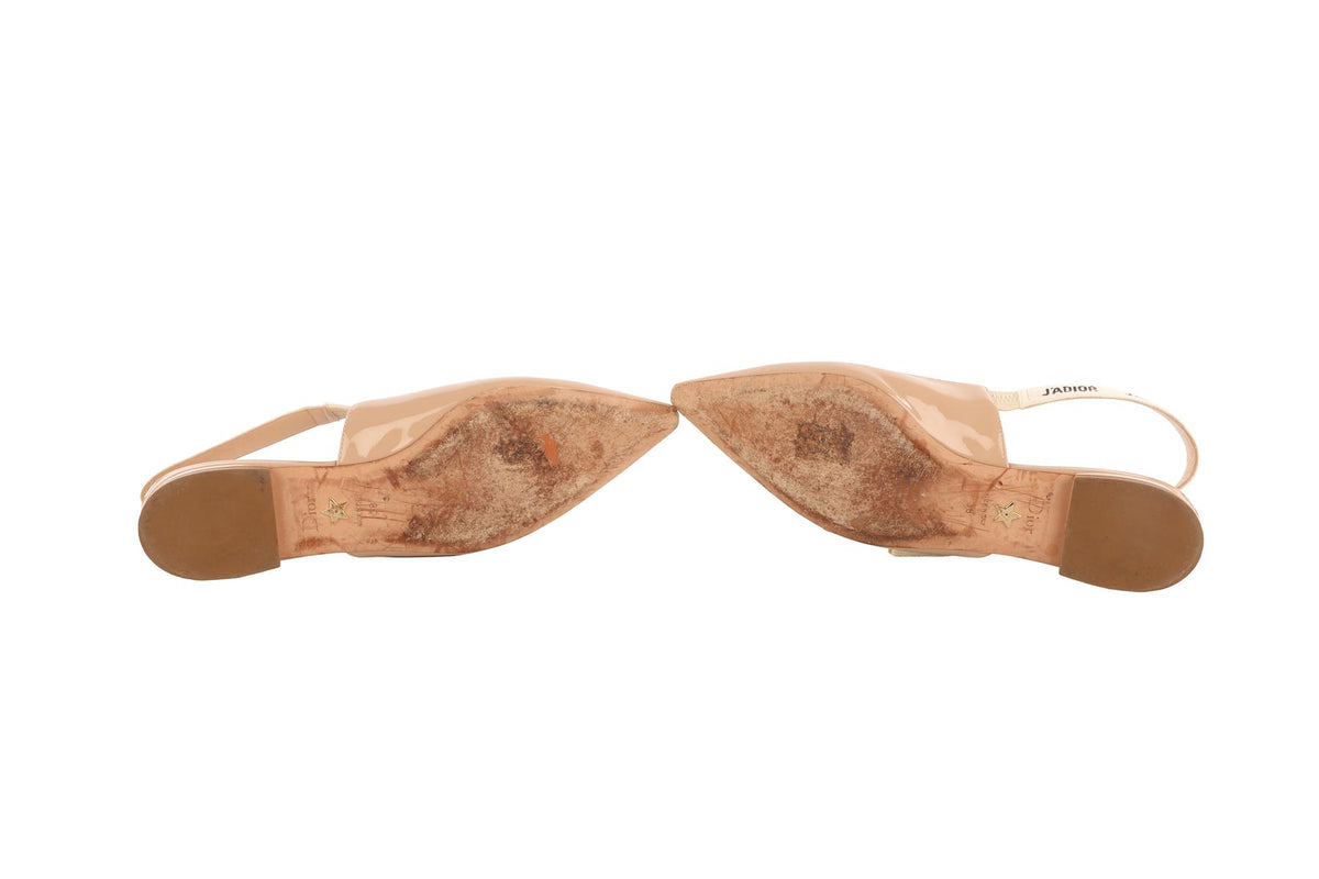 CHRISTIAN DIOR NUDE J'ADIOR PATENT LEATHER SLINGBACK BALLET FLATS EU 38 UK 5