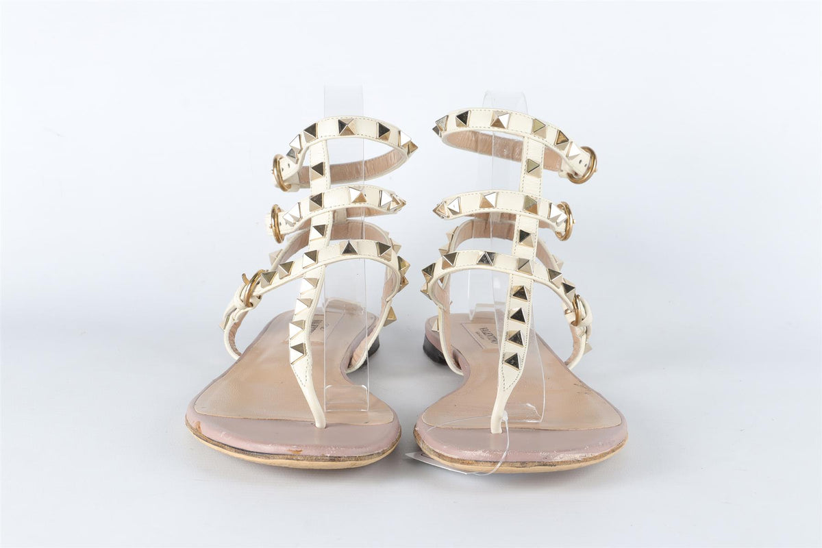 VALENTINO GARAVANI CREAM ROCKSTUD LEATHER SANDALS EU 38 UK 5 US 8