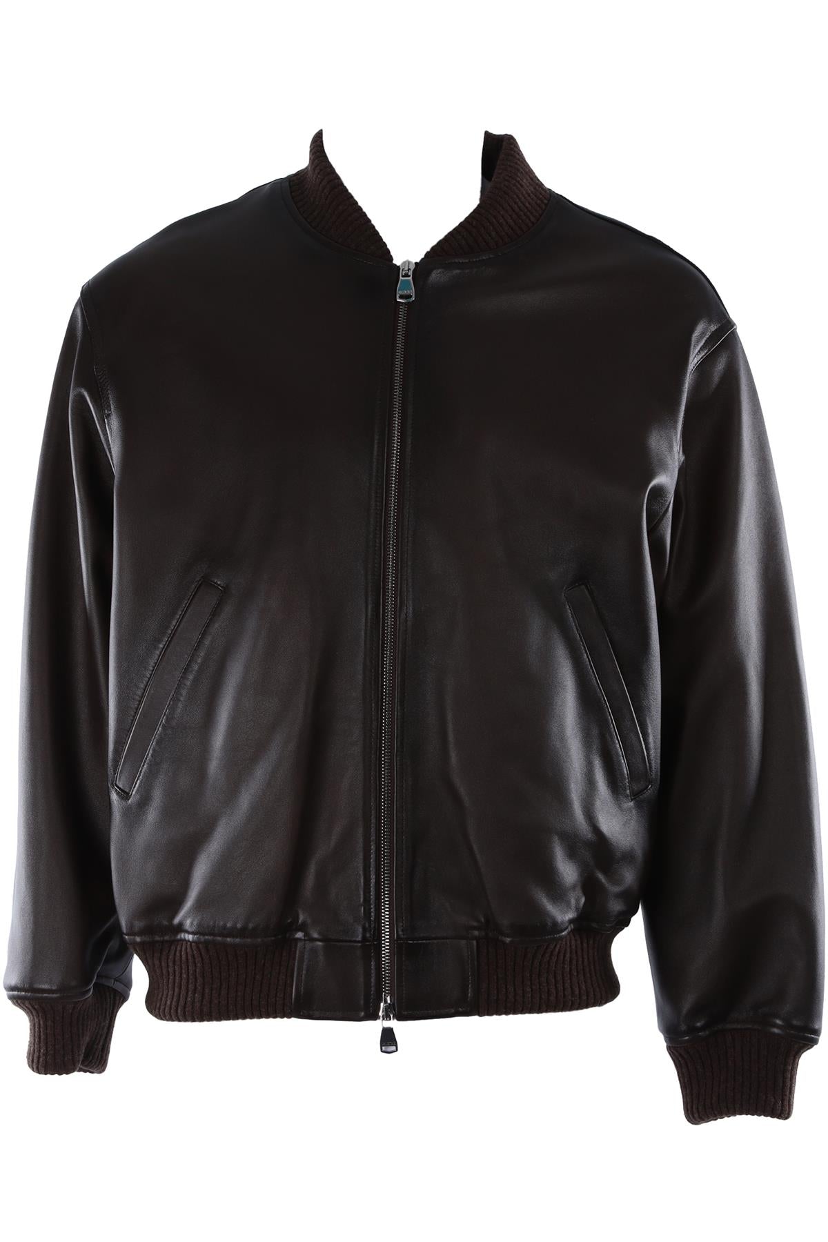 BROWN MEN'S LEATHER BOMBER JACKET