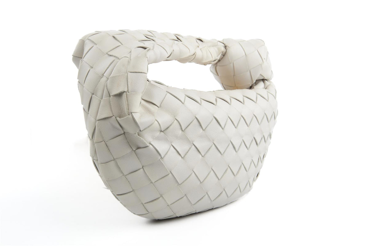 BOTTEGA VENETA ECRU JODIE MINI INTRECCIATO LEATHER TOTE BAG