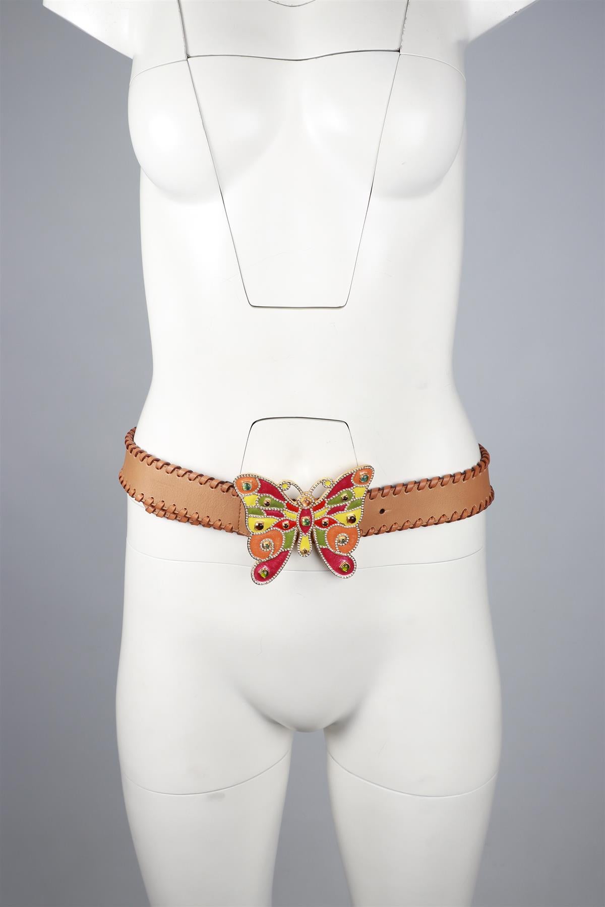 VALENTINO GARAVANI BROWN BUTTERFLY LEATHER BELT 85 CM