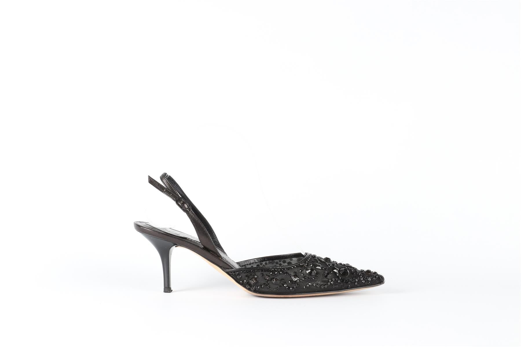 RENÉ  CAOVILLA BLACK LEATHER SLINGBACK PUMPS EU 36.5 UK 3.5 US 6.5