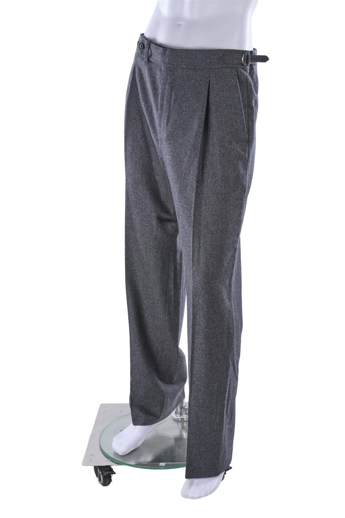 GREY MEN'S WOOL STRAIGHT LEG PANTS