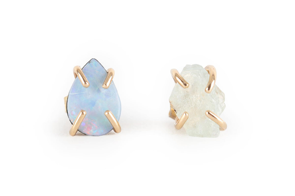 MELISSA JOY MANNING 14K YELLOW GOLD, AQUAMARINE AND OPAL STUD EARRINGS