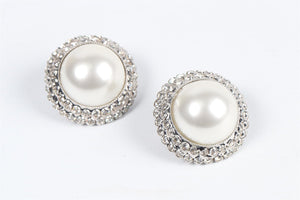 ALESSANDRA RICH SILVER TONE AND FAUX PEARL CLIP EARRINGS