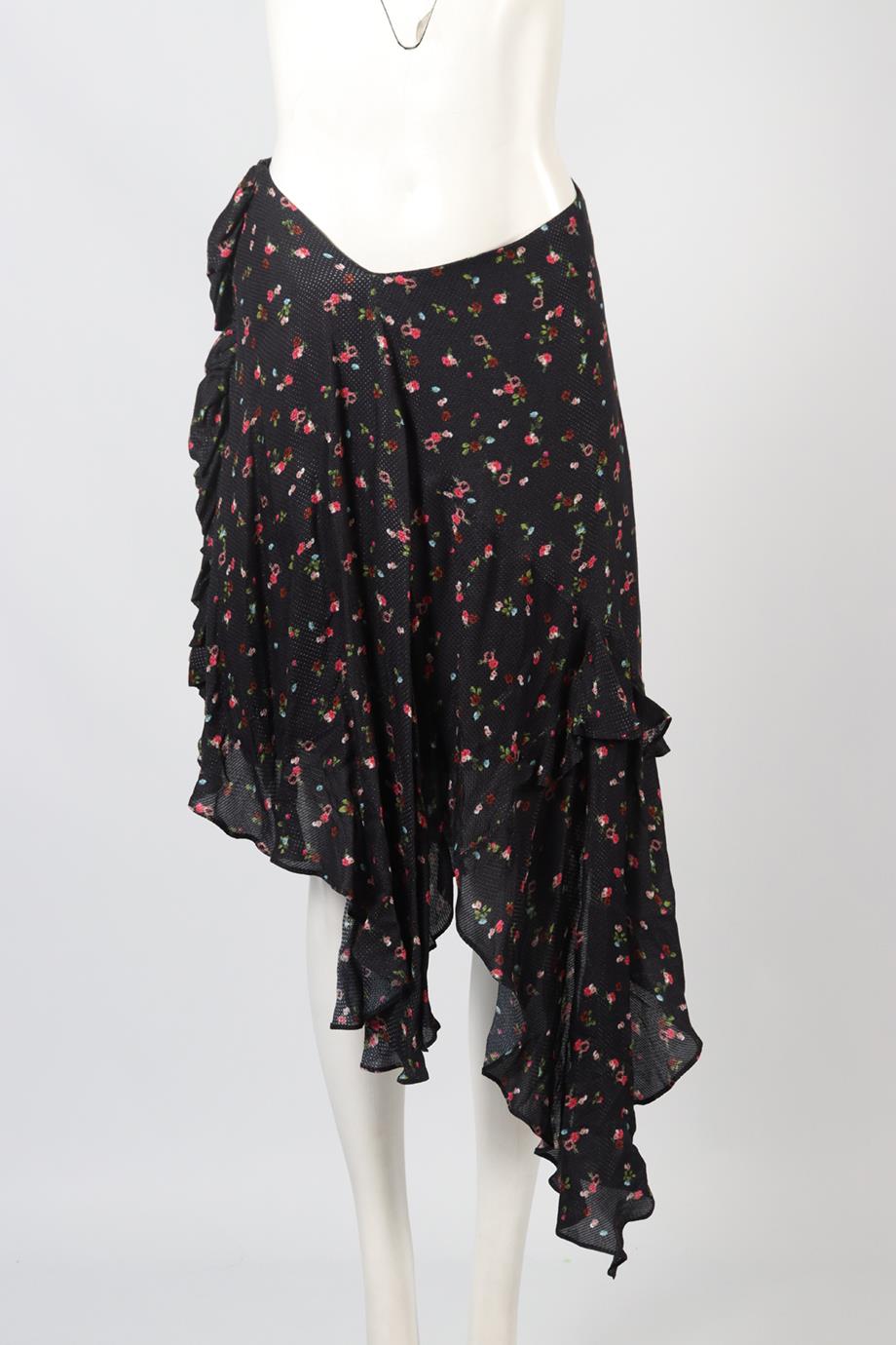 PREEN BY THORNTON BREGAZZI FLORAL PRINT SATIN MIDI SKIRT MEDIUM