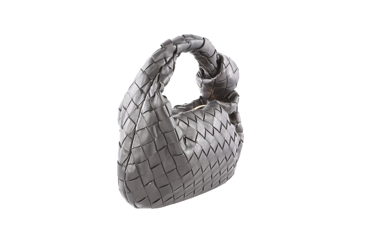 BOTTEGA VENETA BLACK JODIE MINI INTRECCIATO LEATHER TOTE BAG