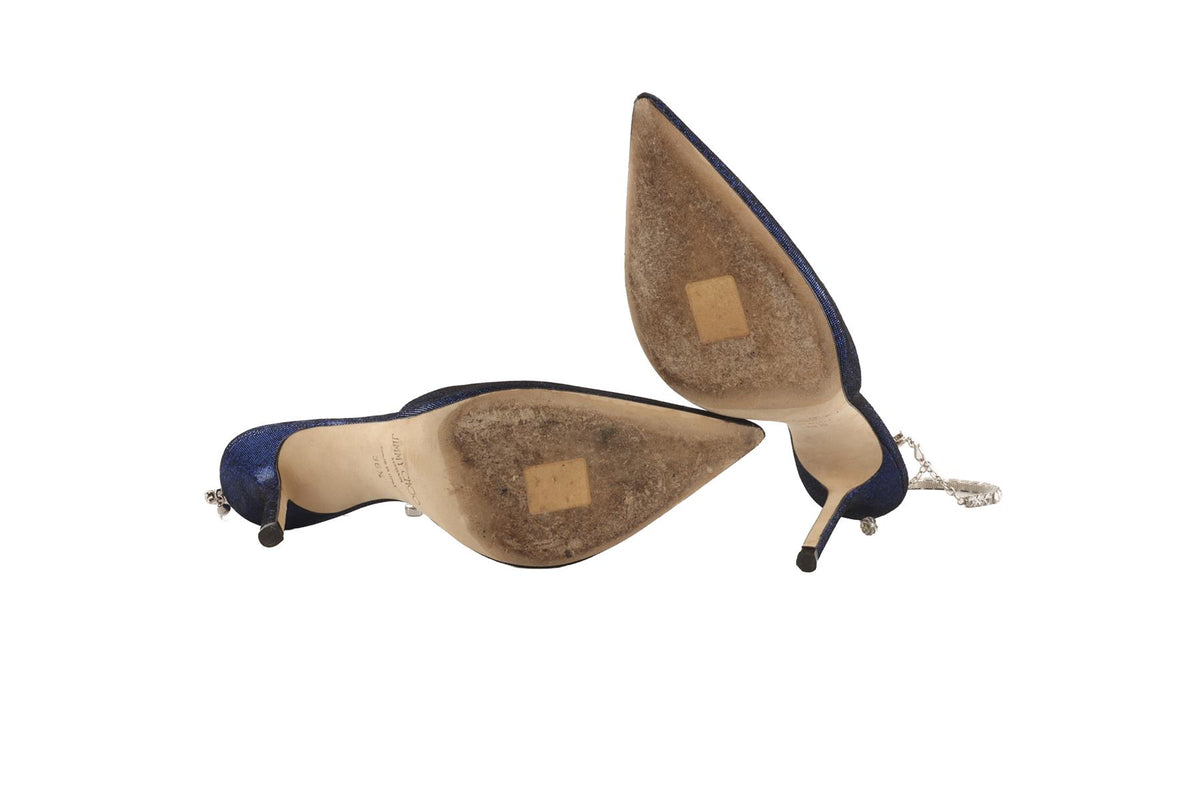 JIMMY CHOO BLUE CRYSTAL AND FABRIC PUMPS EU 36.5 UK 3.5 US 6.5