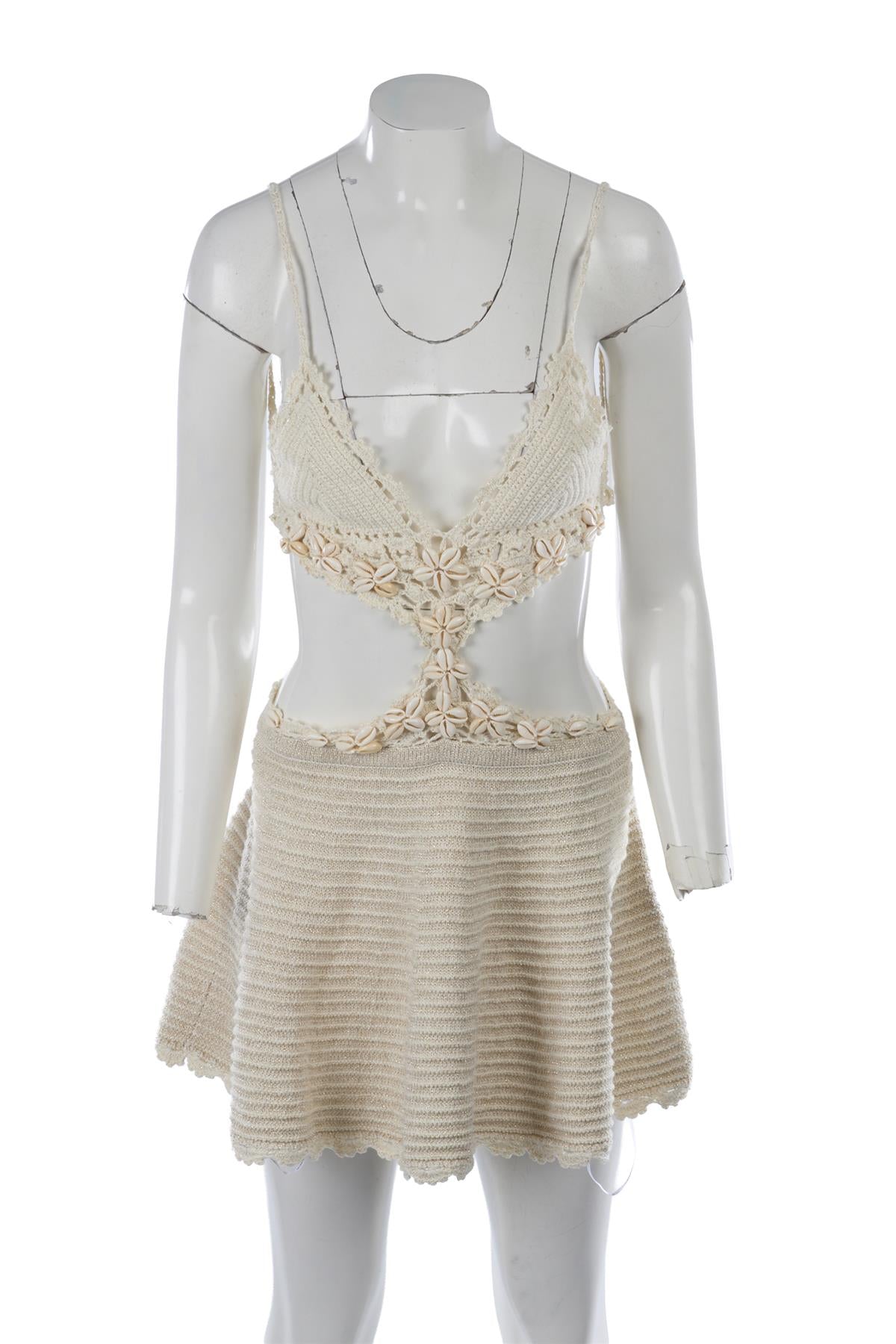 Beige Crochet Mini Dress