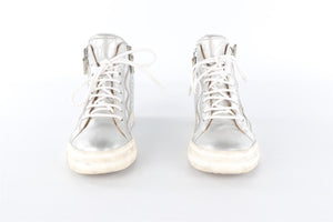 GIUSEPPE ZANOTTI SILVER LEATHER HIGH TOP SNEAKERS EU 38 UK 5 US 8