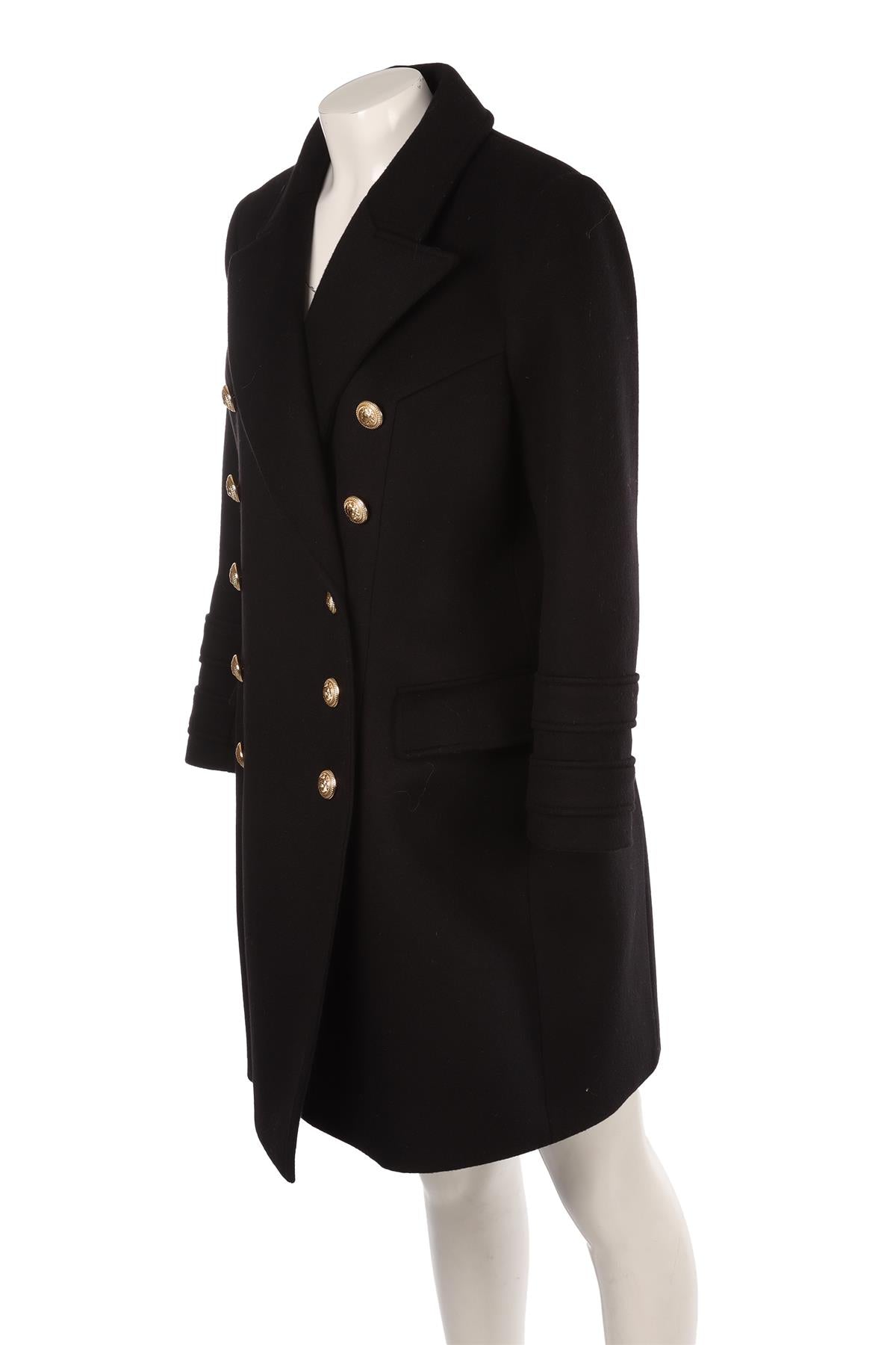 BALMAIN BLACK WOOL COAT FR 46 UK 16