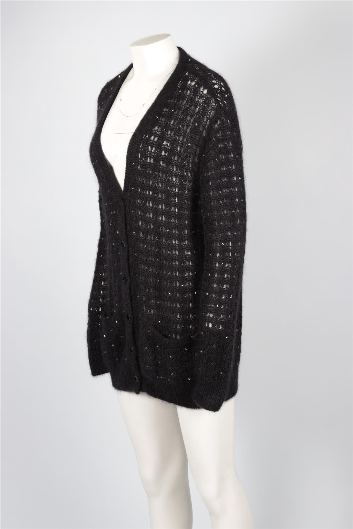 SAINT LAURENT BLACK MOHAIR CARDIGAN MEDIUM