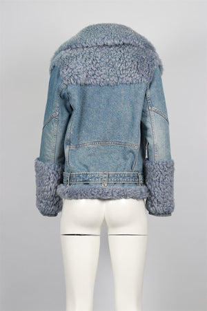 CHLOE BLUE SHEARLING AND DENIM JACKET FR 36 UK 8