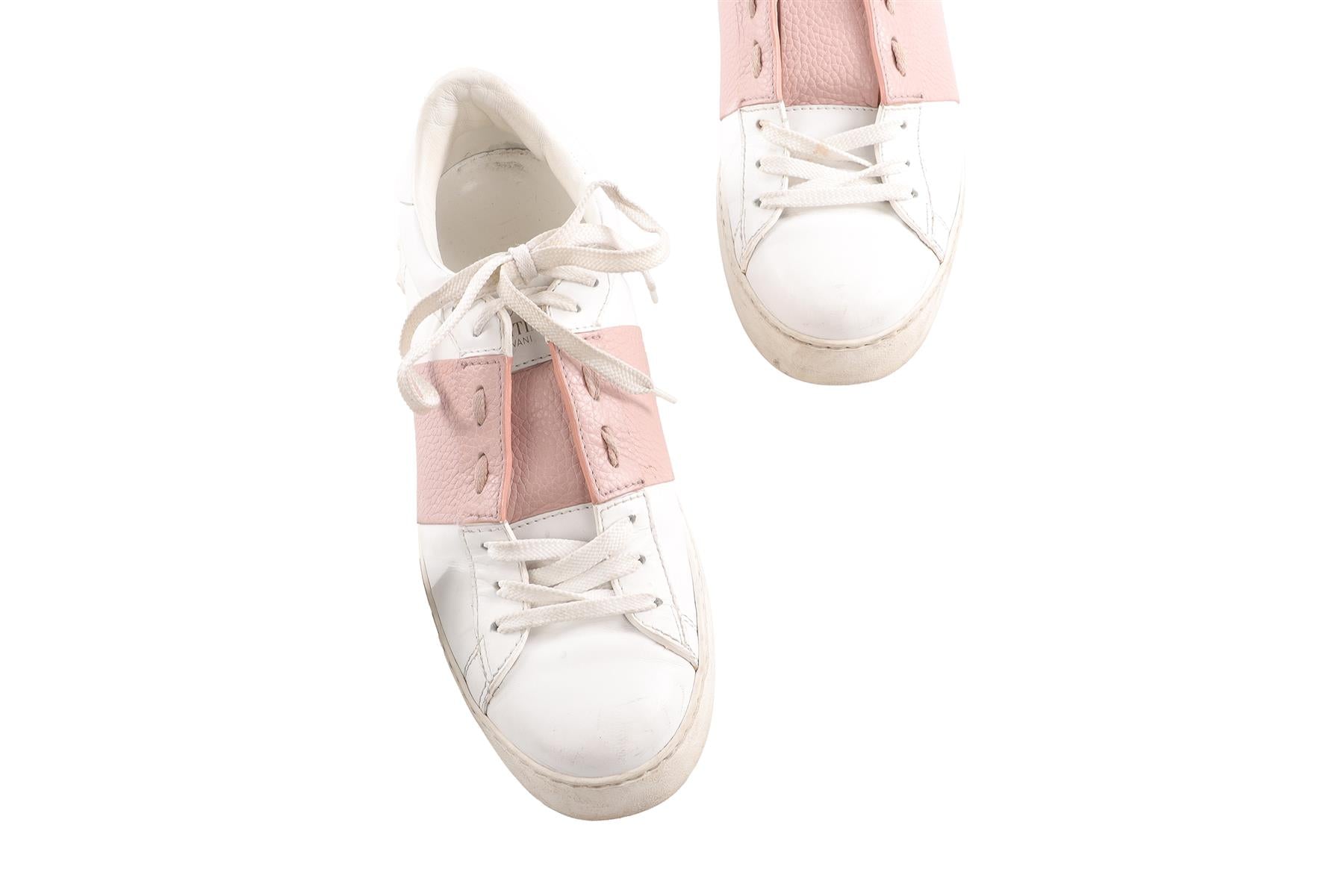 VALENTINO GARAVANI WHITE OPEN LEATHER SNEAKERS EU 38