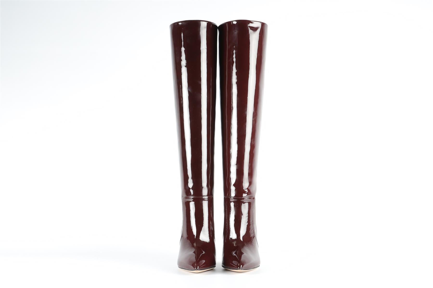 PARIS TEXAS BURGUNDY PATENT LEATHER KNEE HIGH BOOTS EU 38.5 UK 5.5 US 8.5