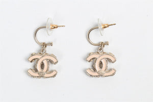 CHANEL PINK 2011 CC SILVER TONE EARRINGS