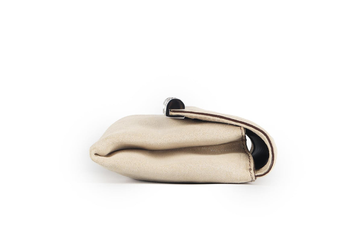 DIANE VON FURSTENBERG BEIGE CRYSTAL AND SUEDE CLUTCH
