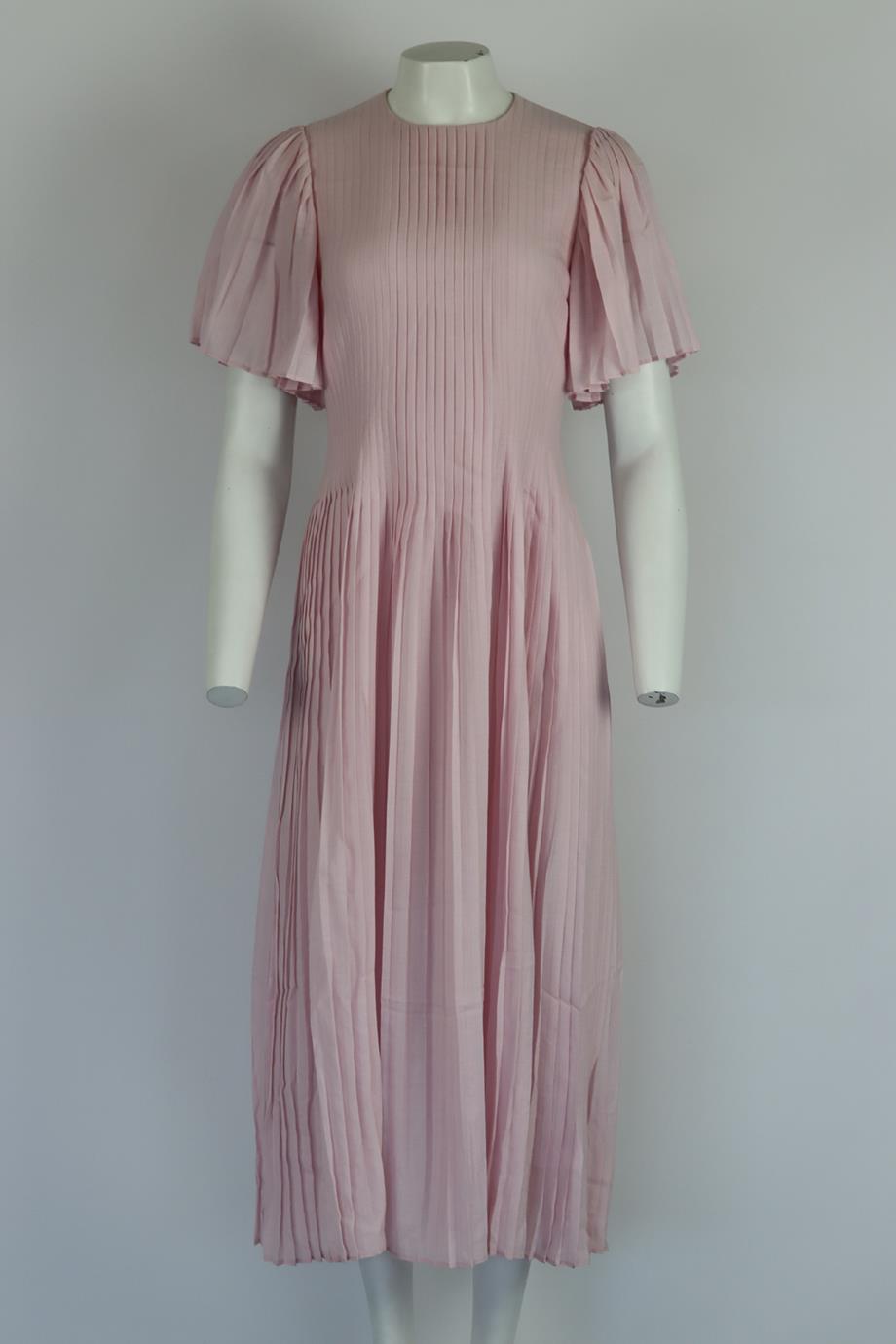 GABRIELA HEARST PLEATED CASHMERE AND WOOL BLEND MIDI DRESS IT 40 UK 8