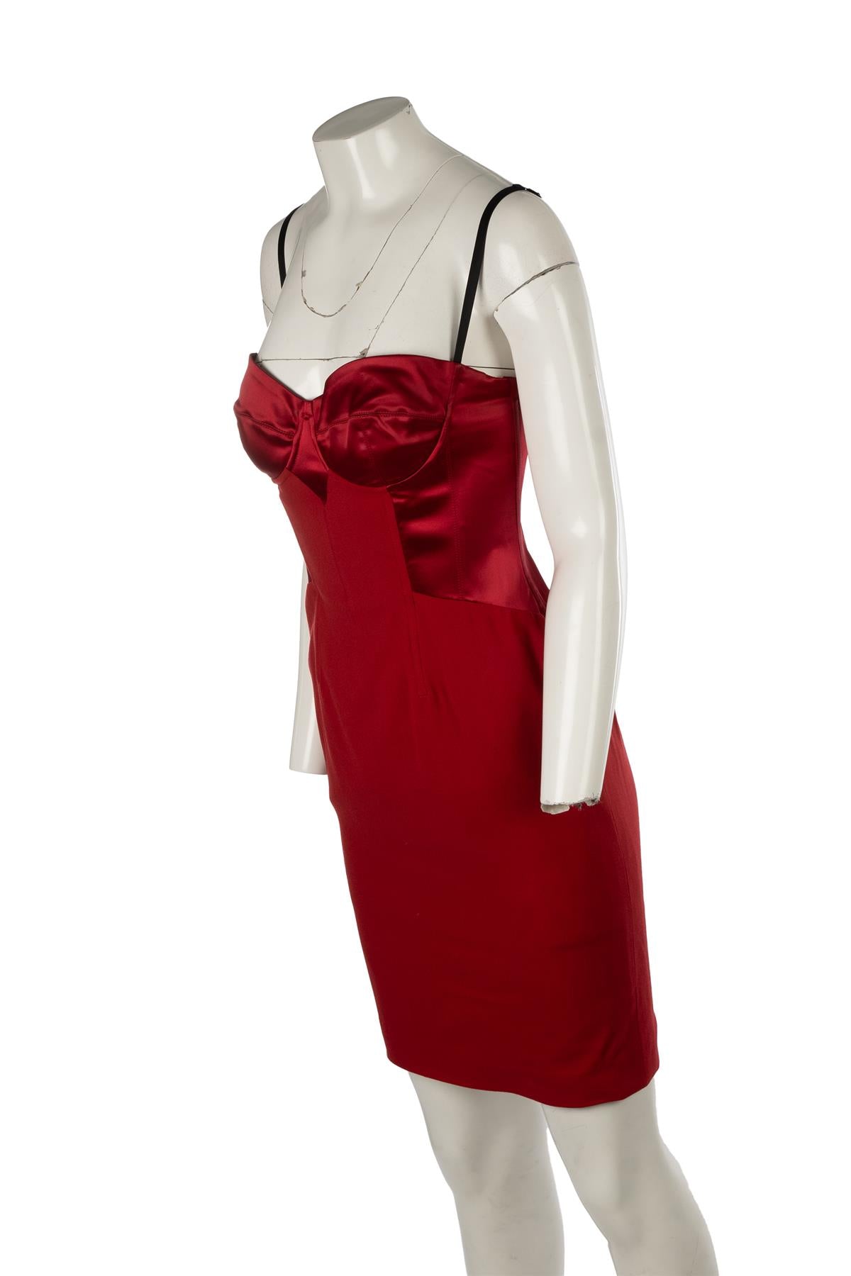 DOLCE & GABBANA RED SATIN MINI DRESS IT 46 UK 14