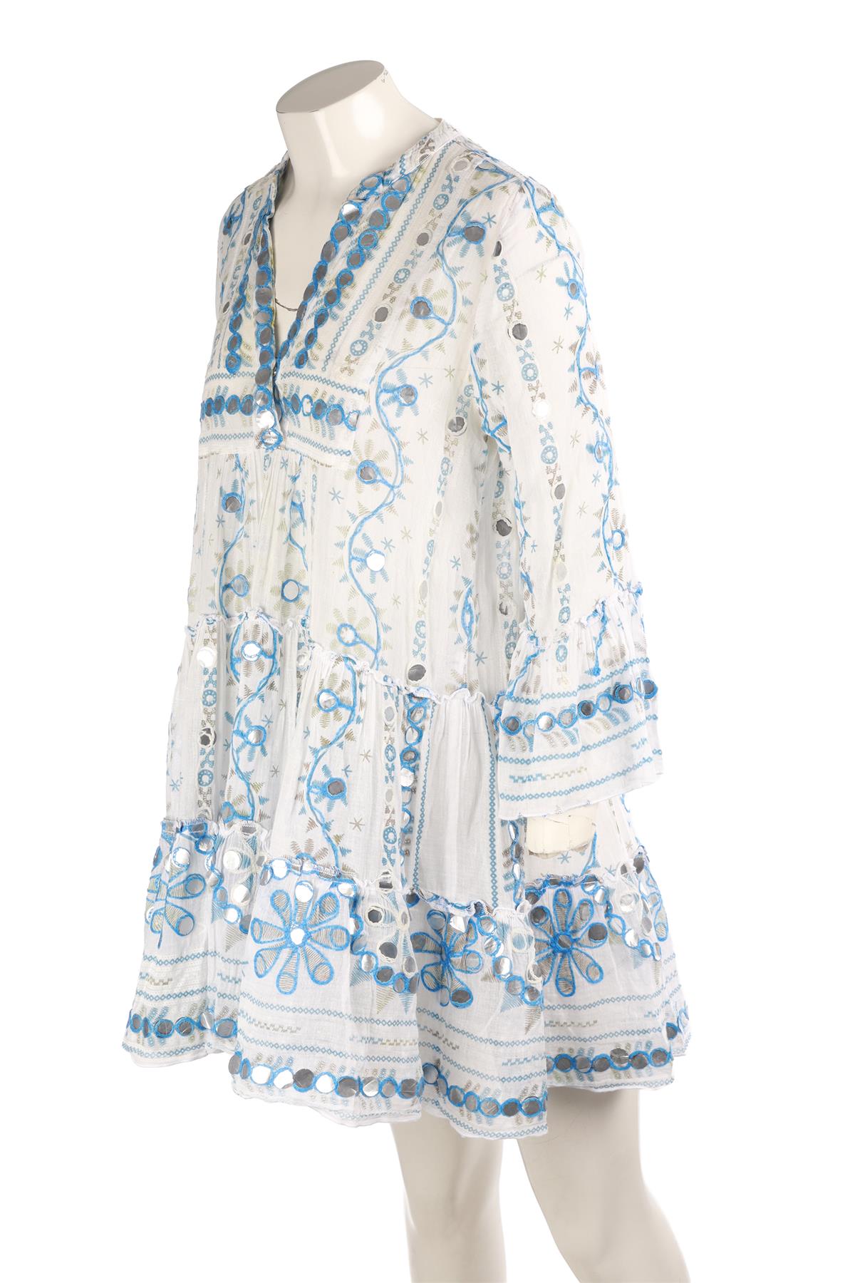 JULIET DUNN BLUE COTTON MINI DRESS 1 (UK 6-8)