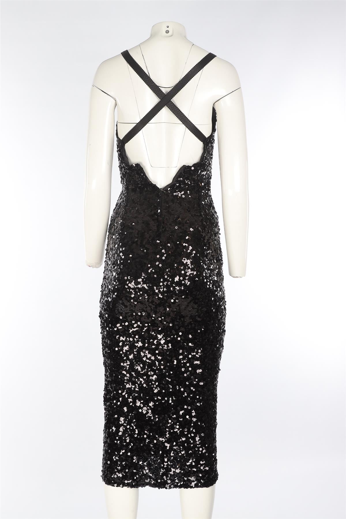DOLCE & GABBANA BLACK SEQUIN MAXI DRESS IT 36 UK 4