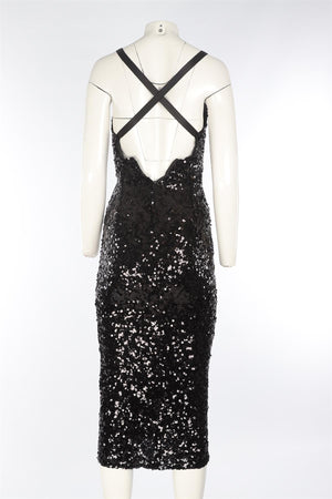 DOLCE & GABBANA BLACK SEQUIN MAXI DRESS IT 36 UK 4