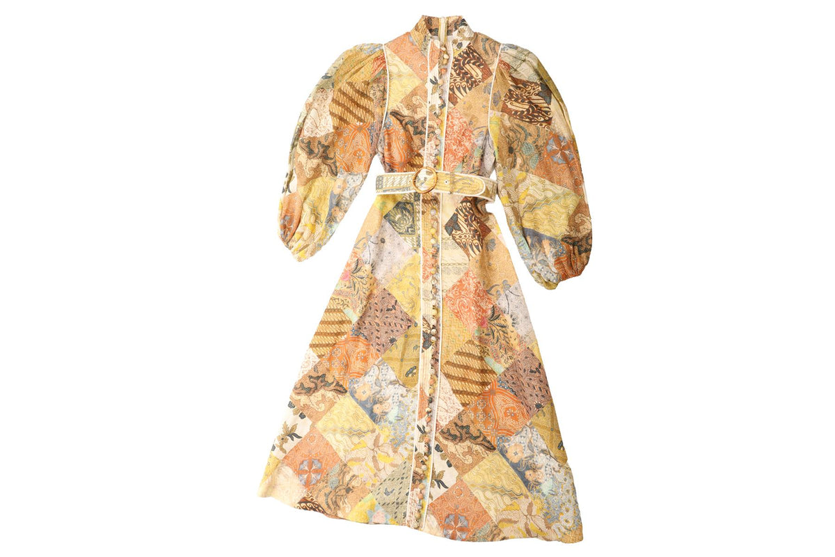 ZIMMERMANN MULTI LINEN MAXI DRESS 1 UK 10