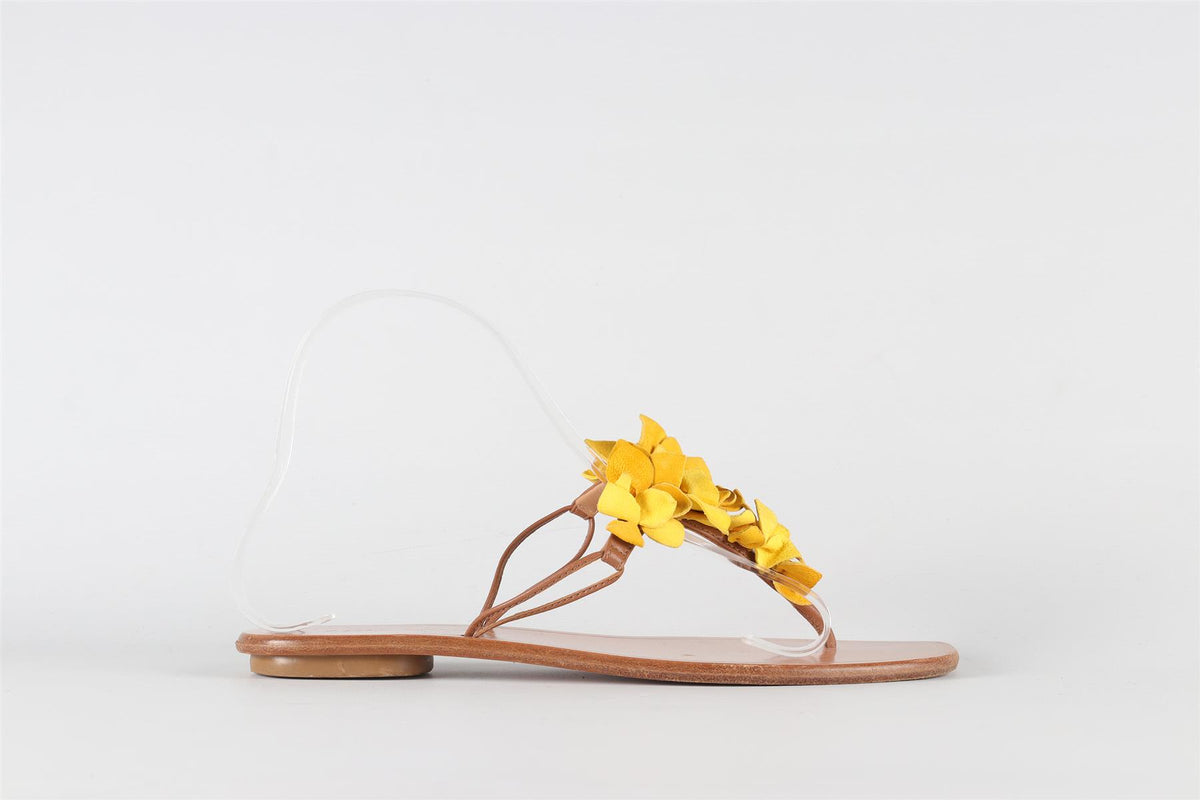 AQUAZZURA BROWN LEATHER FLIP FLOPS EU 38 UK 5 US 8