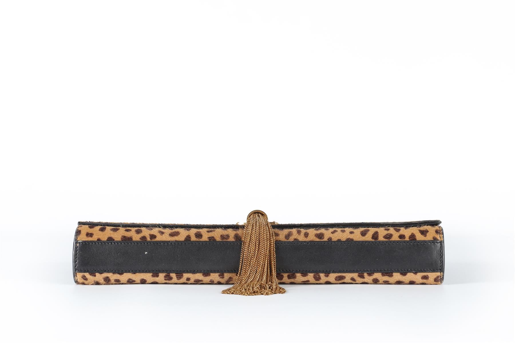 SAINT LAURENT TAN KATE TASSEL CALF HAIR AND LEATHER CLUTCH