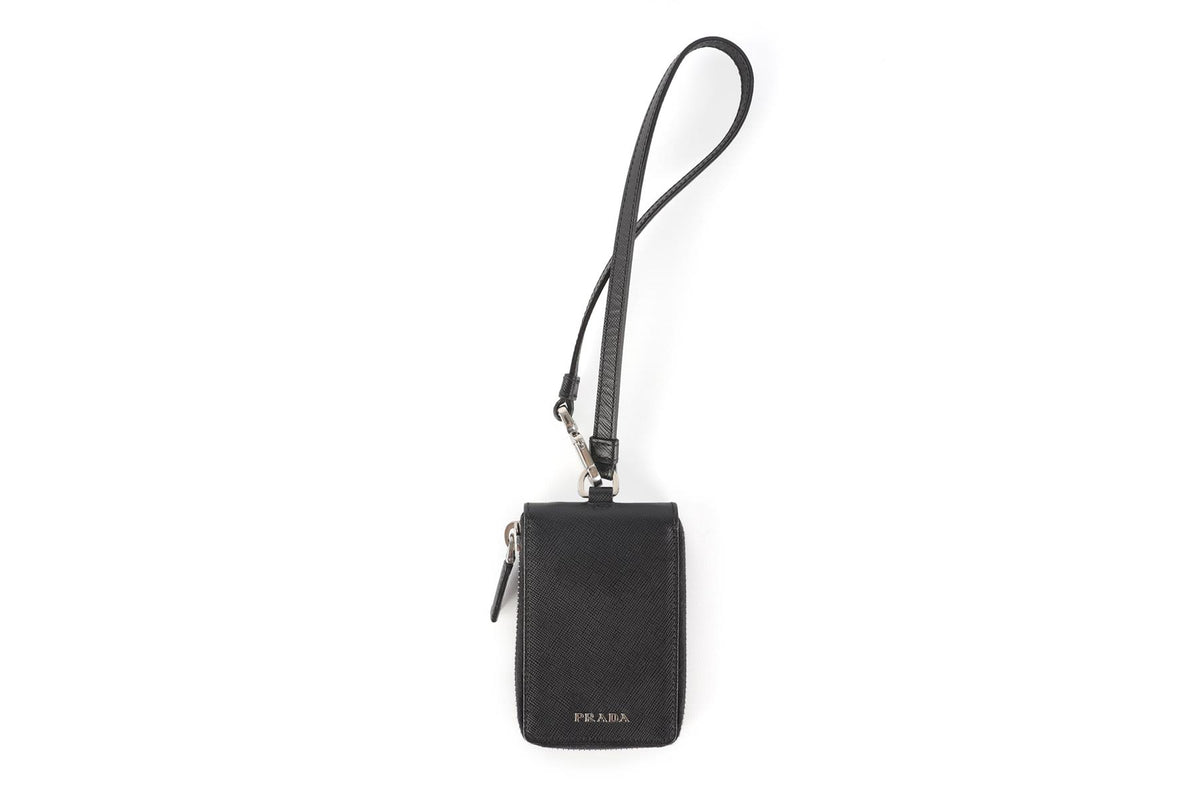 PRADA BLACK SAFFIANO LEATHER KEY HOLDER