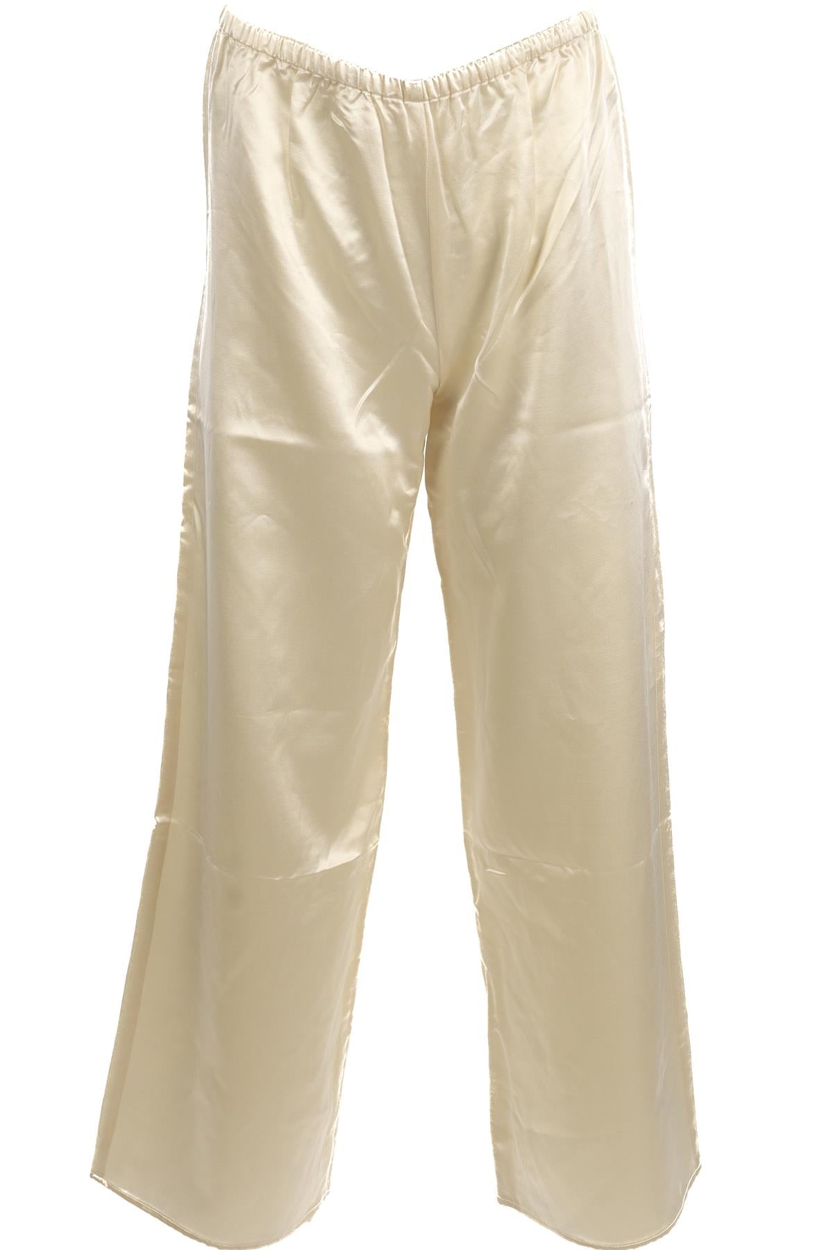 ASCENO CREAM SILK STRAIGHT LEG PANTS XSMALL