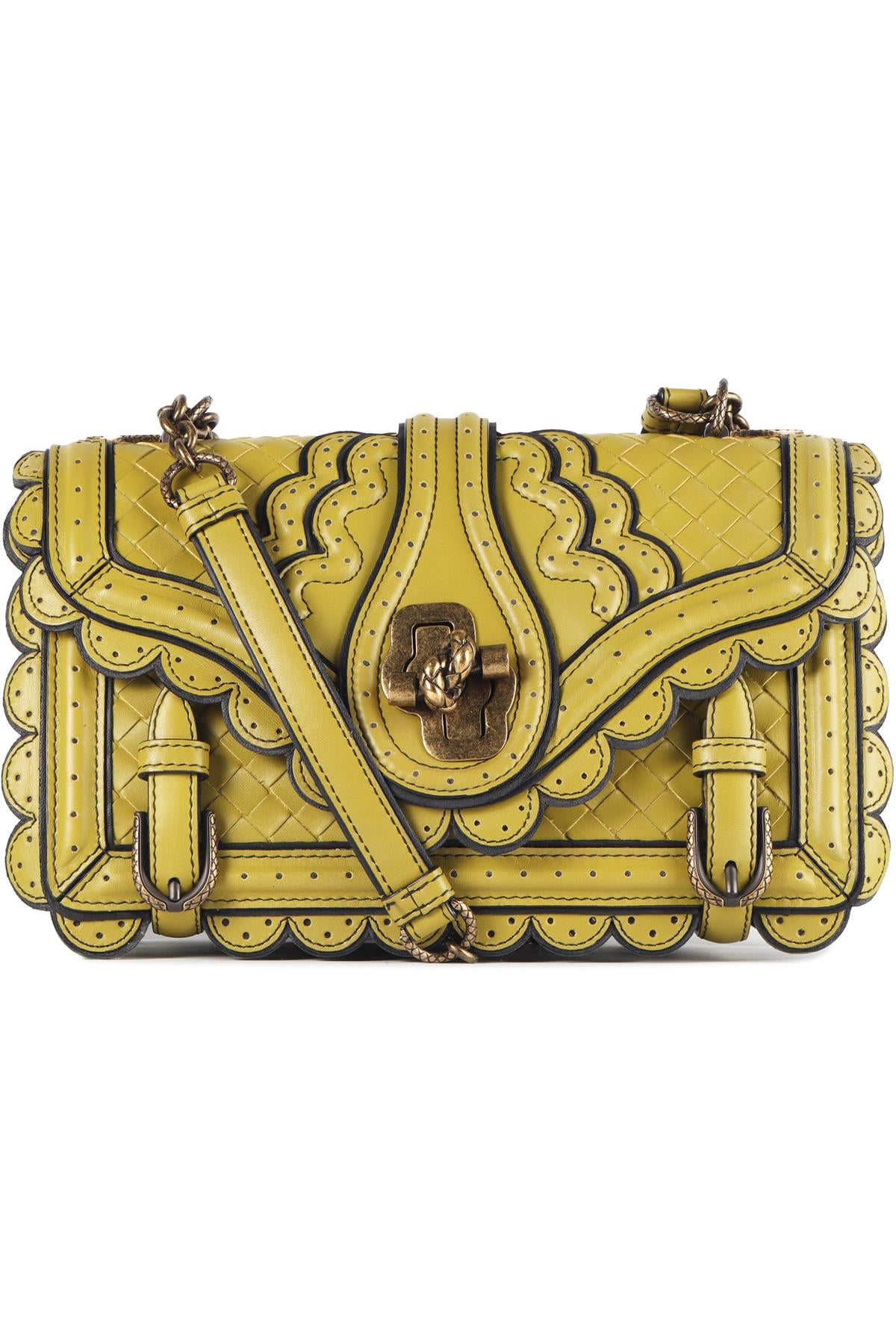 BOTTEGA VENETA GREEN CITY KNOT INTRECCIATO LEATHER SHOULDER BAG