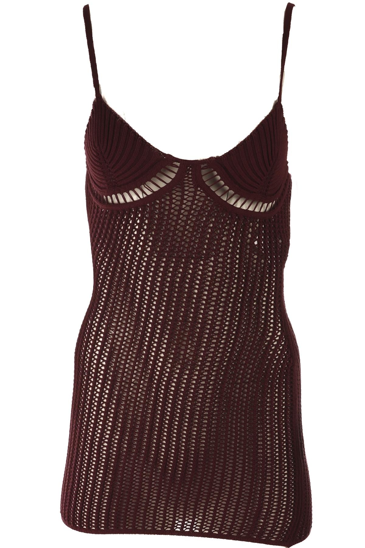 THE ATTICO BURGUNDY CROCHET MINI DRESS IT 40 UK 8