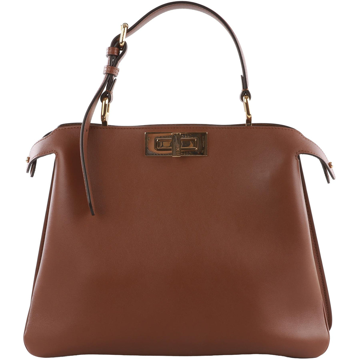 FENDI BROWN PEEKABOO SOFT MEDIUM LEATHER TOTE BAG