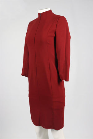 AKRIS RED WOOL BLEND MIDI DRESS SMALL