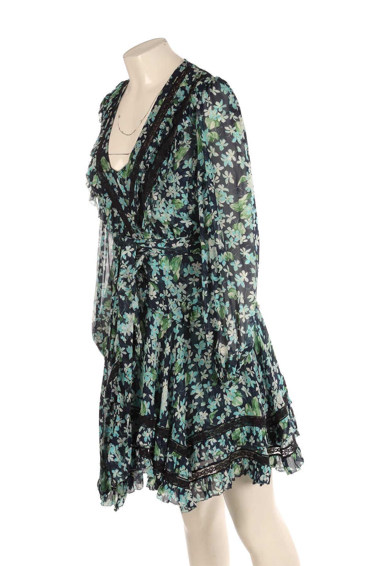 ZIMMERMANN BLUE SILK MINI DRESS 1 UK 10