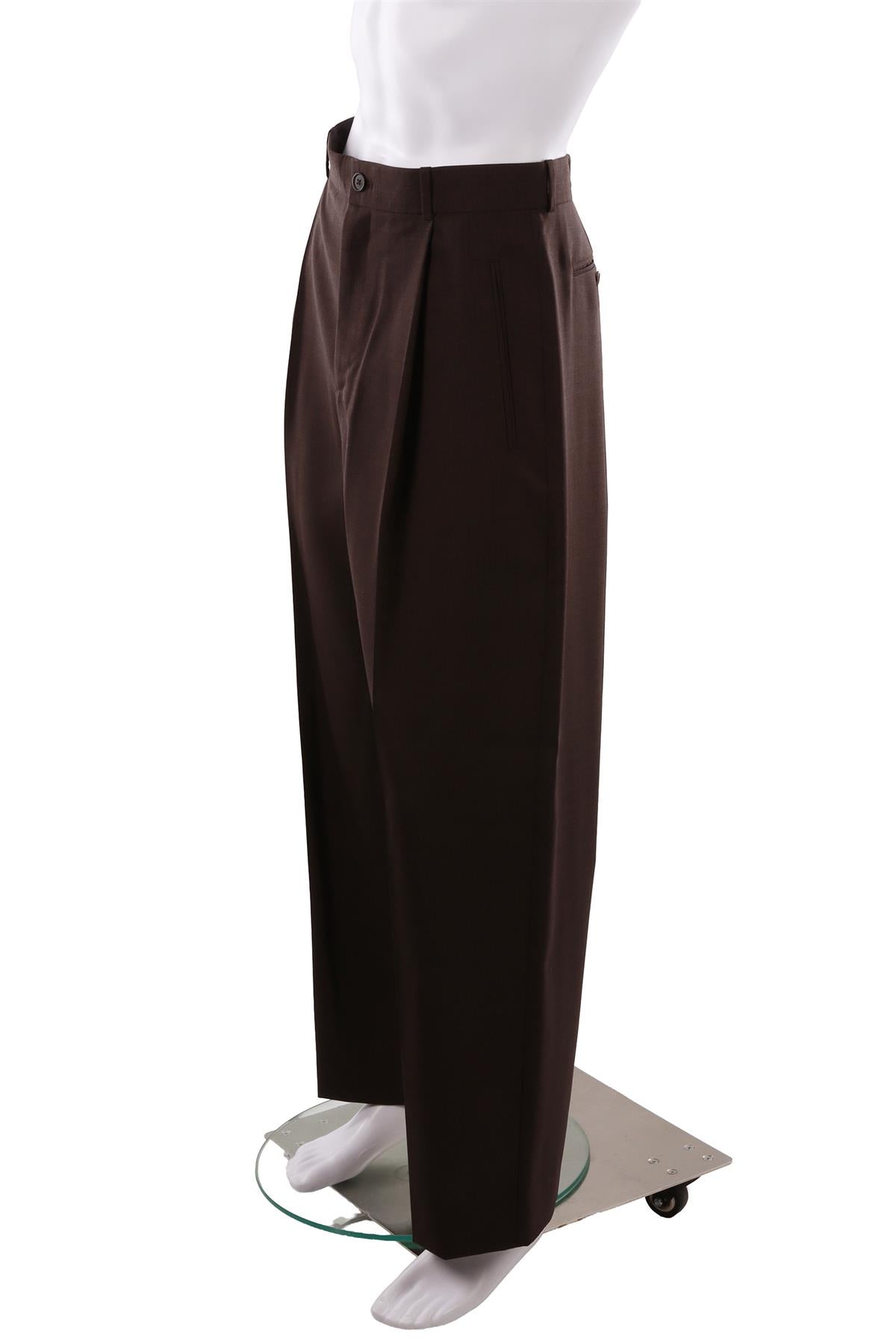 BROWN MEN'S WOOL STRAIGHT LEG PANTS