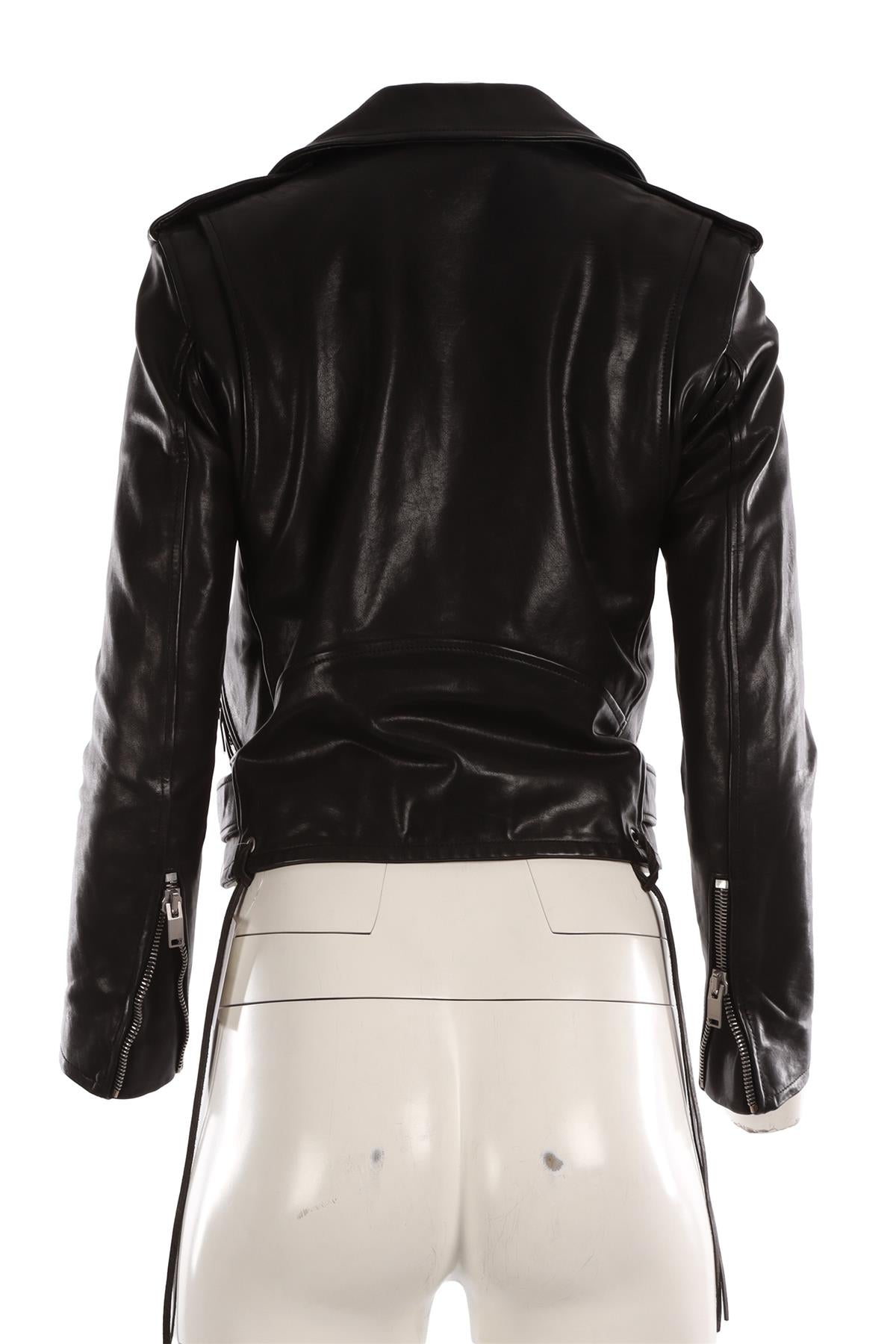 SAINT LAURENT BLACK LEATHER BIKER JACKET FR 38 UK 10