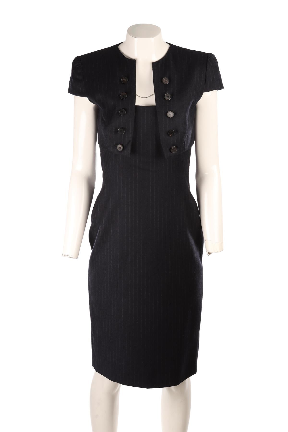 ALEXANDER MCQUEEN NAVY 2011 WOOL MIDI DRESS IT 42