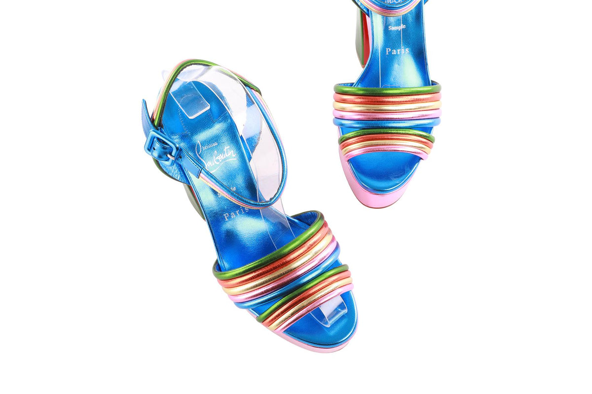 CHRISTIAN LOUBOUTIN MULTI LEATHER PLATFORM SANDALS EU 39 UK 6 US 9