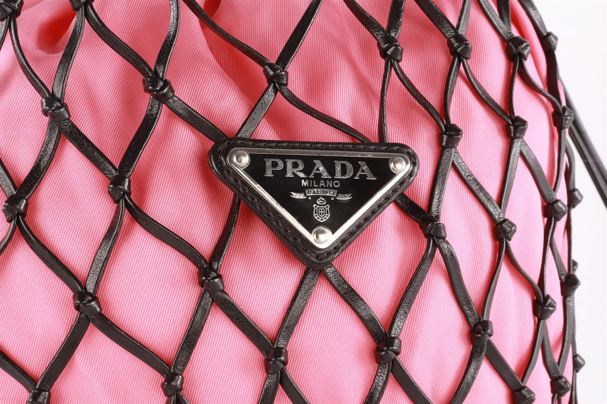 PRADA PINK LEATHER AND GROSGRAIN TOTE BAG