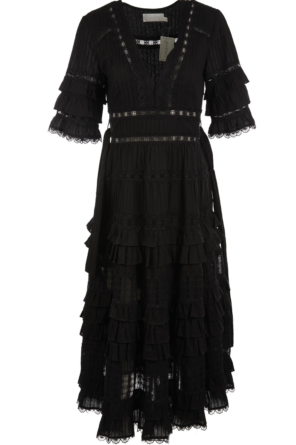 ZIMMERMANN BLACK COTTON MAXI DRESS UK 10