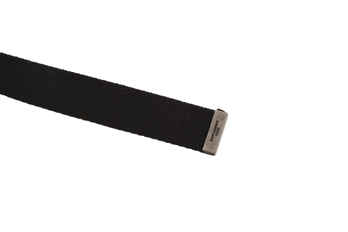 SAINT LAURENT BLACK METAL AND CANVAS BELT