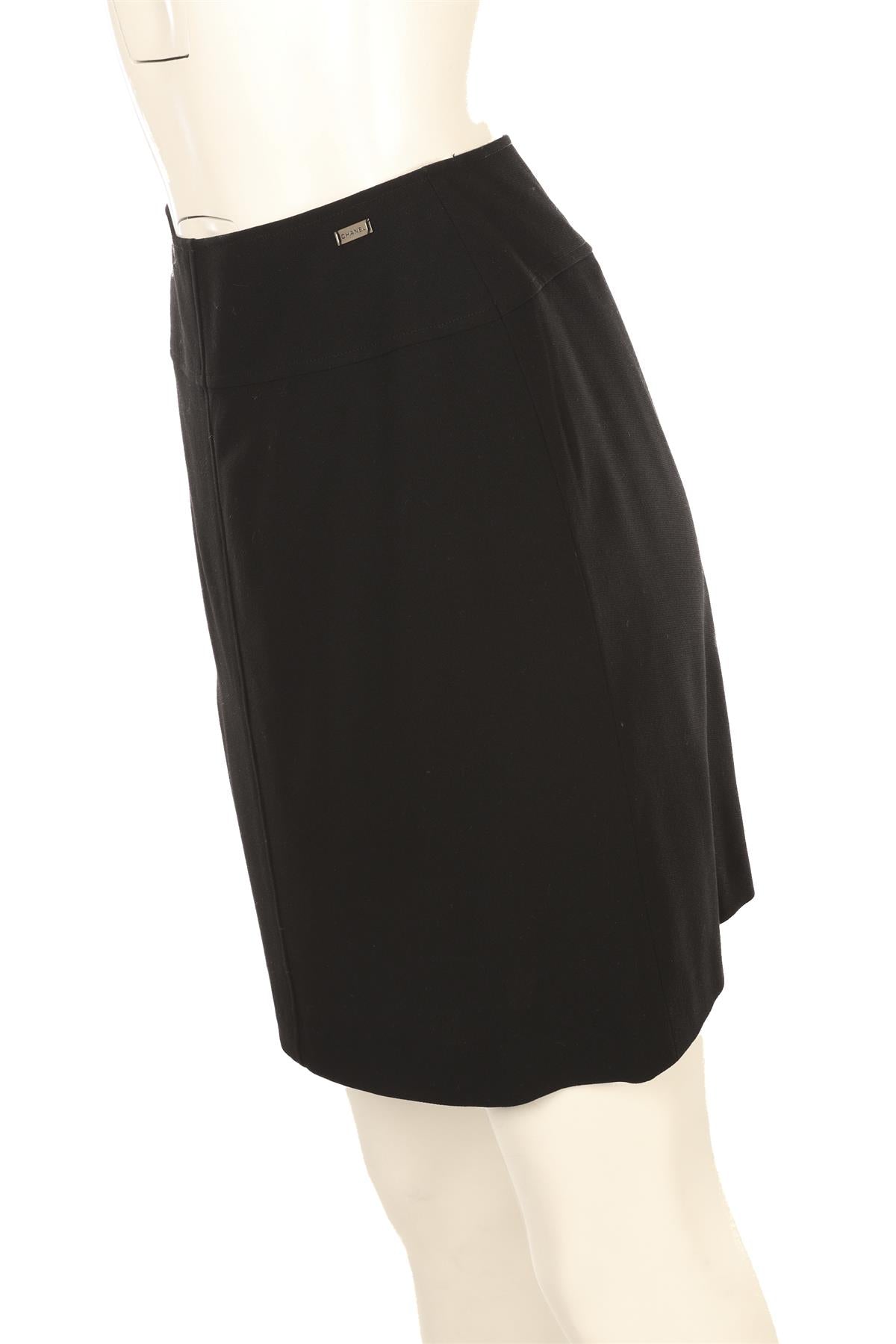 CHANEL BLACK 2000 WOOL MINI SKIRT FR 36 UK 8