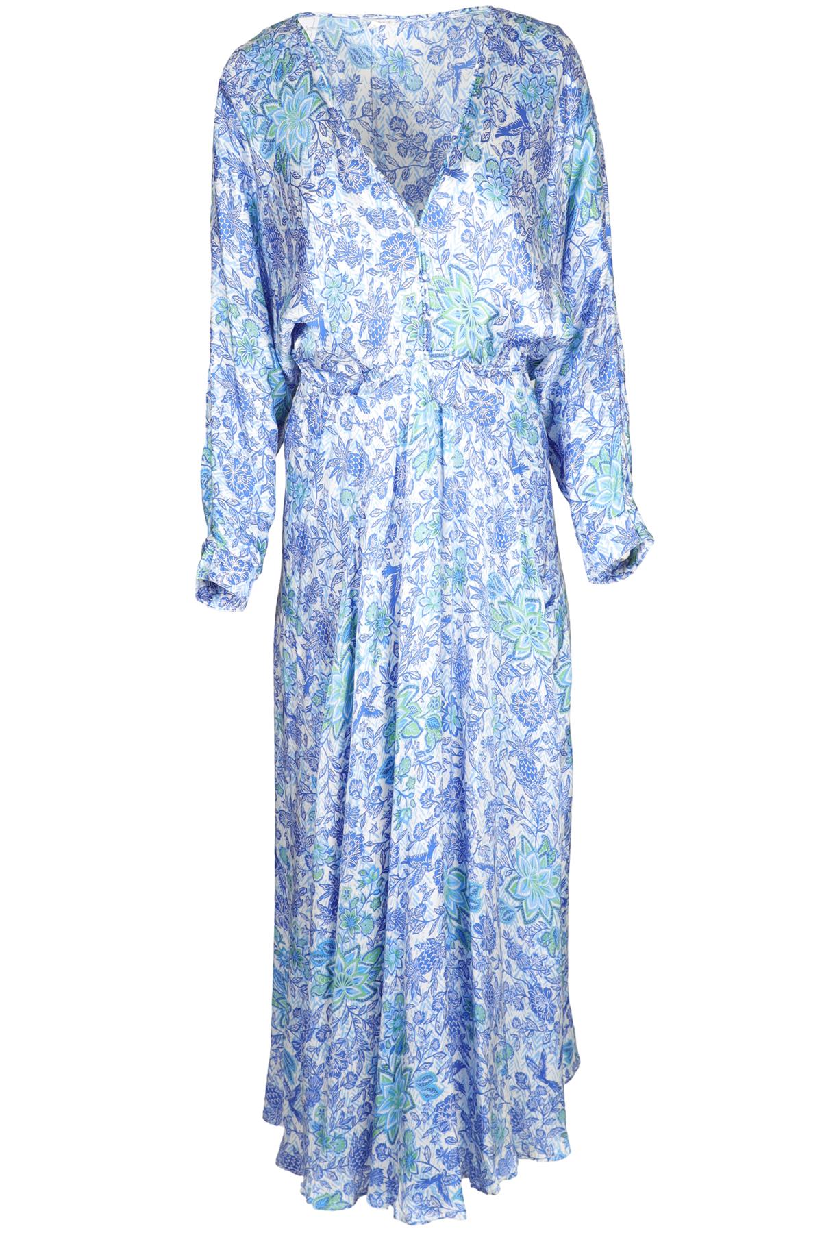 POUPETTE ST BARTH BLUE SATIN MAXI DRESS MEDIUM