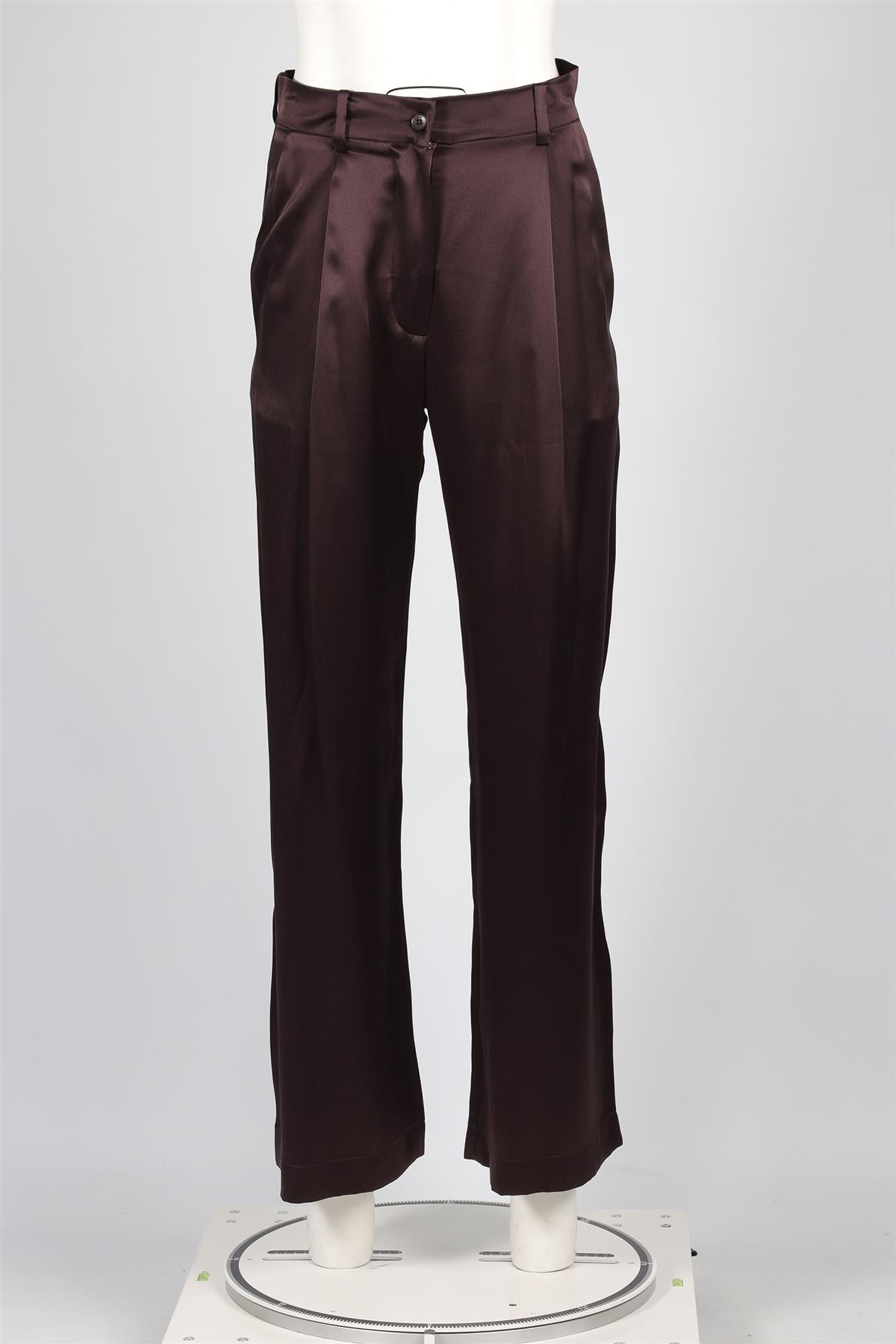 SABLYN BROWN SILK STRAIGHT LEG PANTS XSMALL