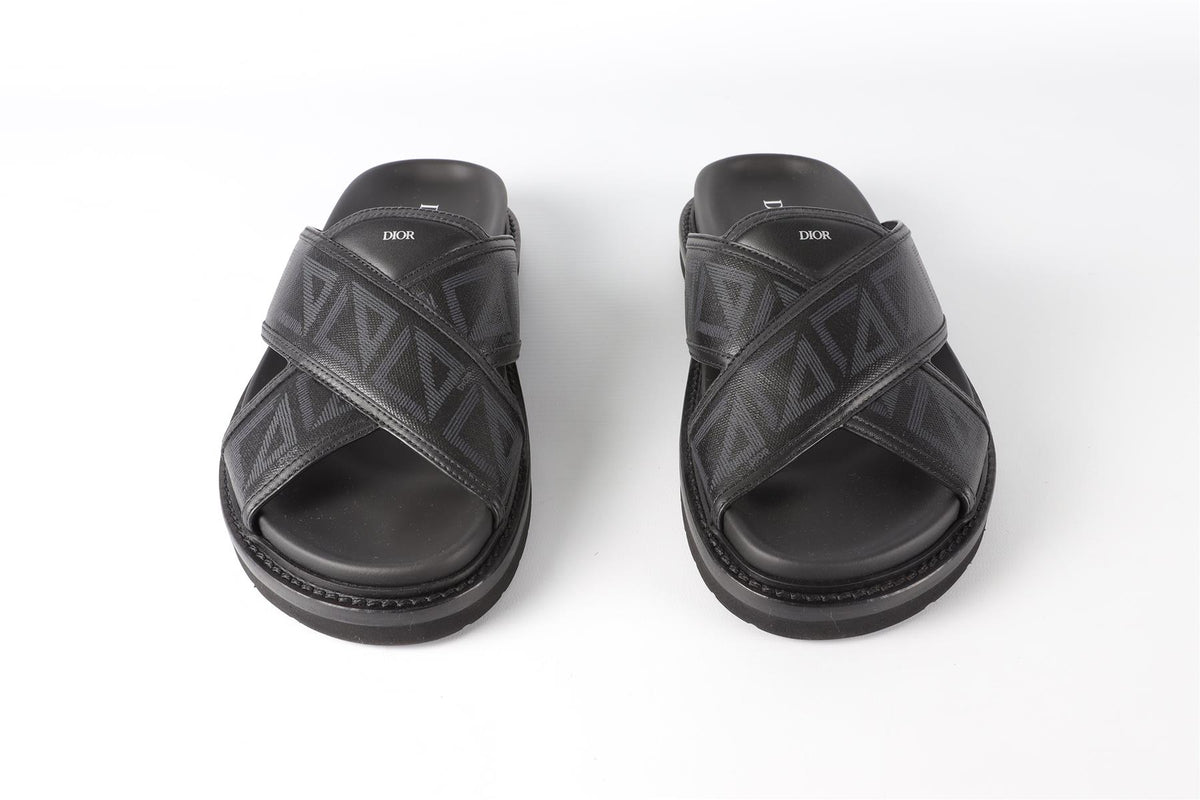 CHRISTIAN DIOR MEN'S BLACK AQUA LEATHER SANDALS EU 42 UK 8 US 9