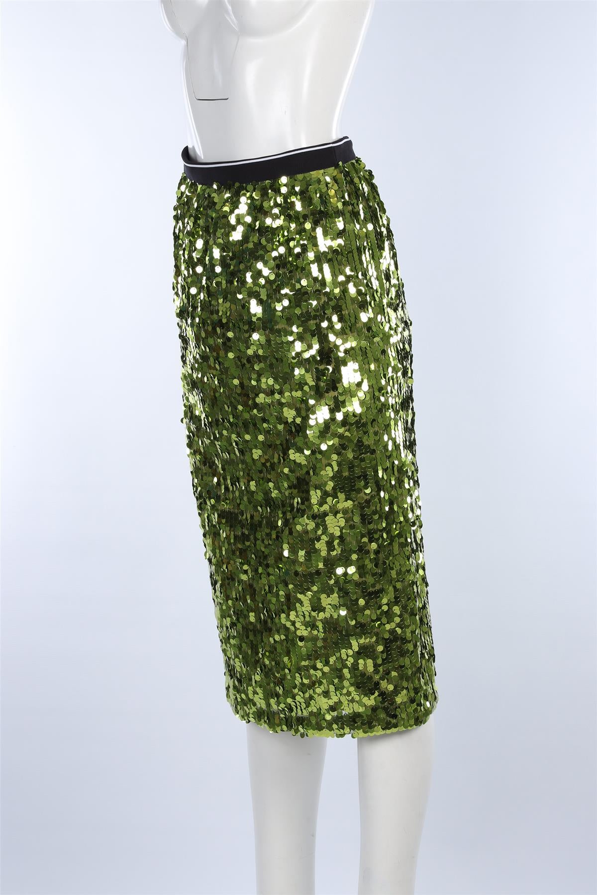 PLAN C GREEN SEQUIN MIDI SKIRT FR 38 UK 10