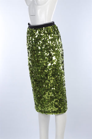 PLAN C GREEN SEQUIN MIDI SKIRT FR 38 UK 10
